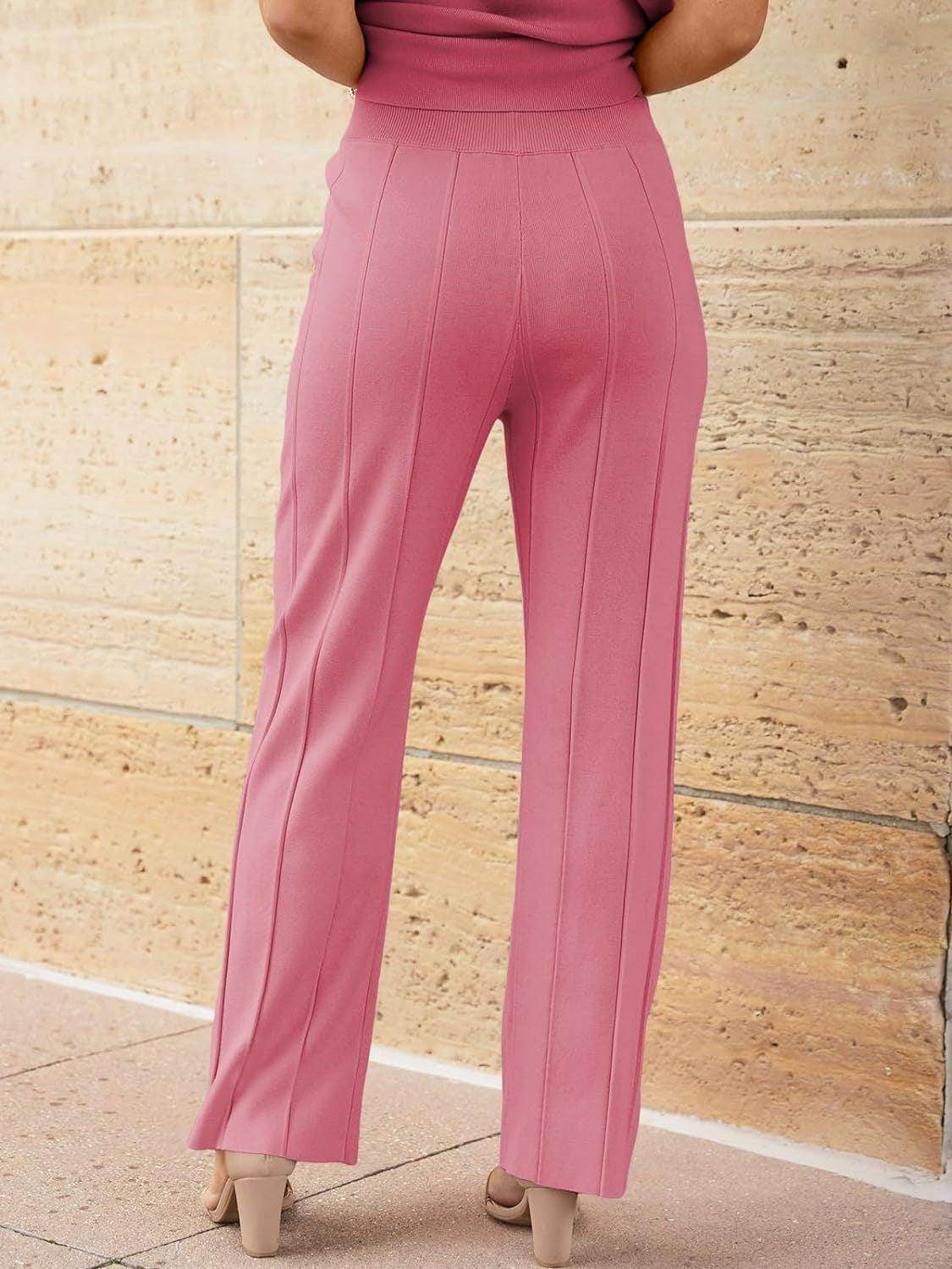 Round Neck Cap Sleeve Top and Pants Knit Set for Women - Selvanelle