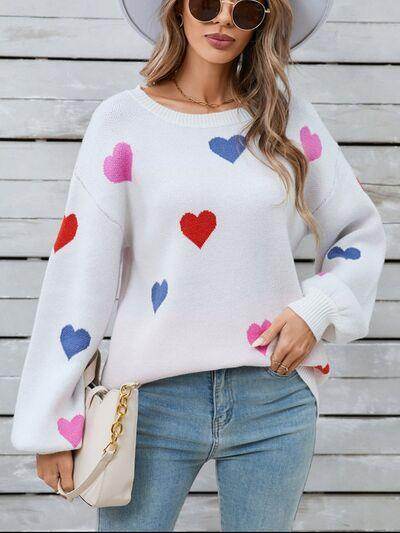 Angel Wings Heart Round Neck Long Sleeve Sweater for Women - Selvanelle