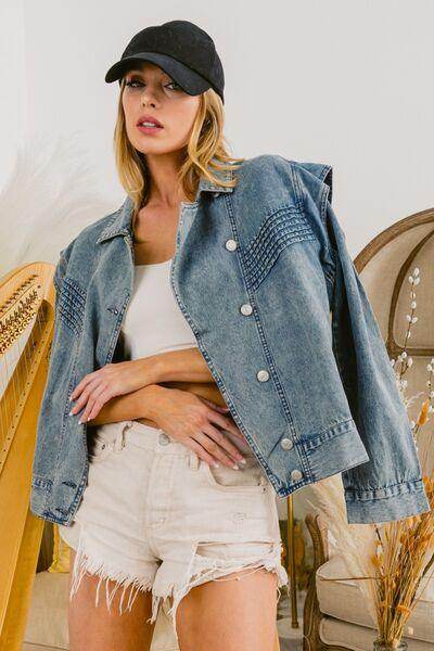 BiBi Button Up Long Sleeve Denim Jacket for Everyday Style - Selvanelle