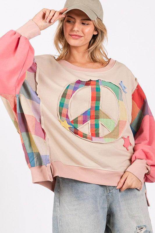SAGE + FIG Full Size Contrast Peace Patch Sweatshirt - Selvanelle