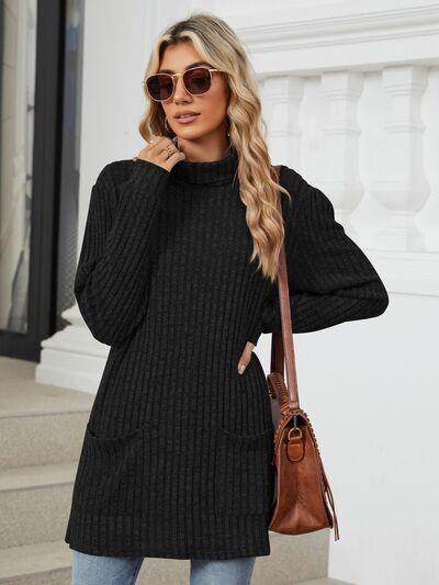 Ribbed Mock Neck Long Sleeve T-Shirt for Women Stylish Wear - Selvanelle