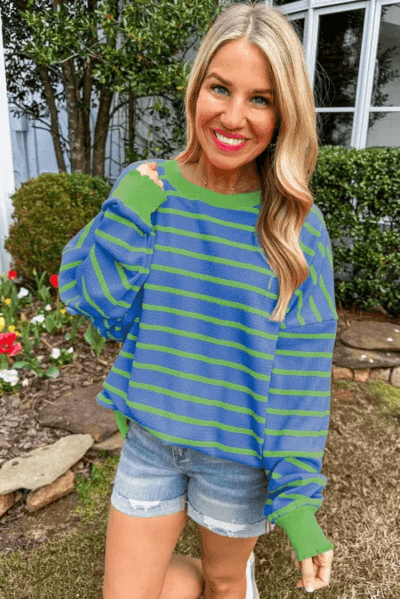 Striped Round Neck Long Sleeve Sweater for Women Fashion - Selvanelle