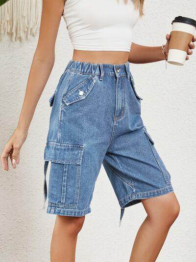 High Waist Denim Shorts with Pockets for Women - Selvanelle