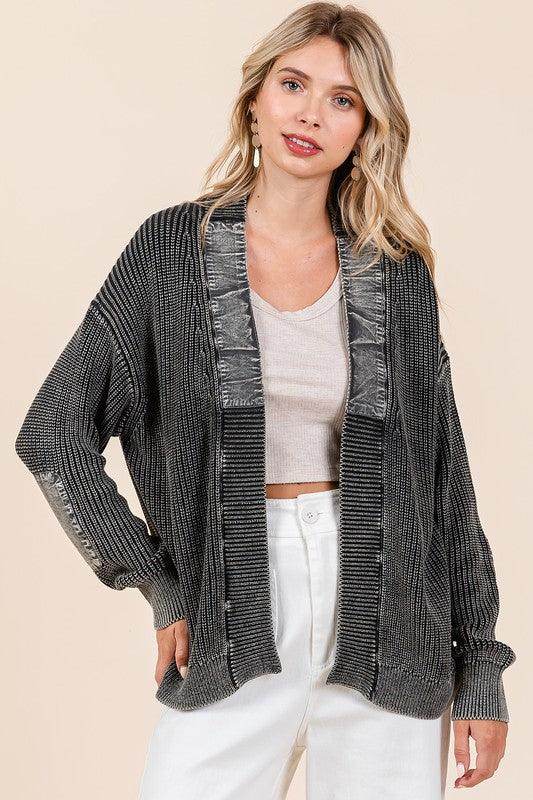 Mittoshop Contrast Patch Open Front Mineral Wash Cardigan - Selvanelle