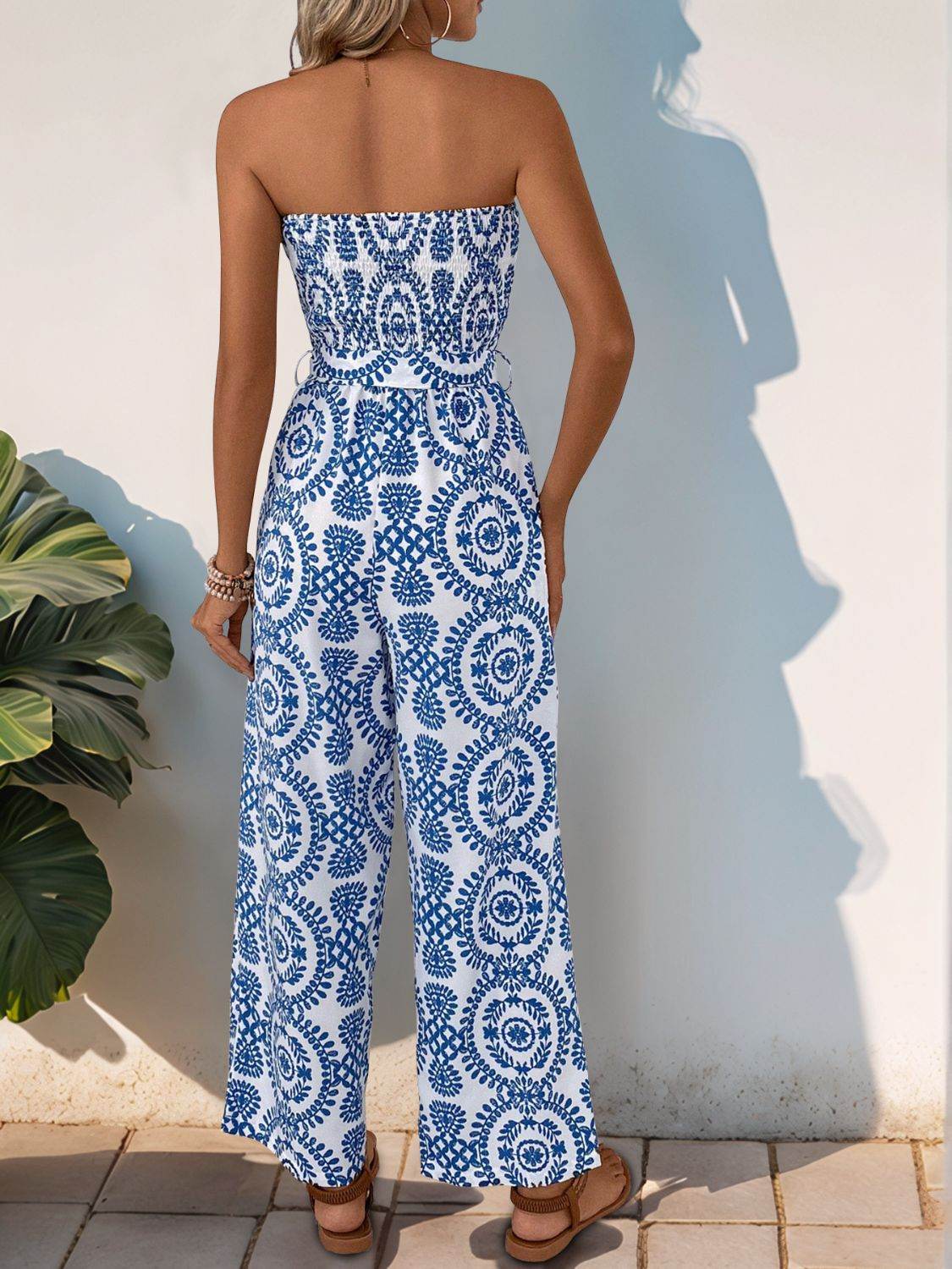 Perfee Smocked Tube Wide Leg Jumpsuit - Selvanelle