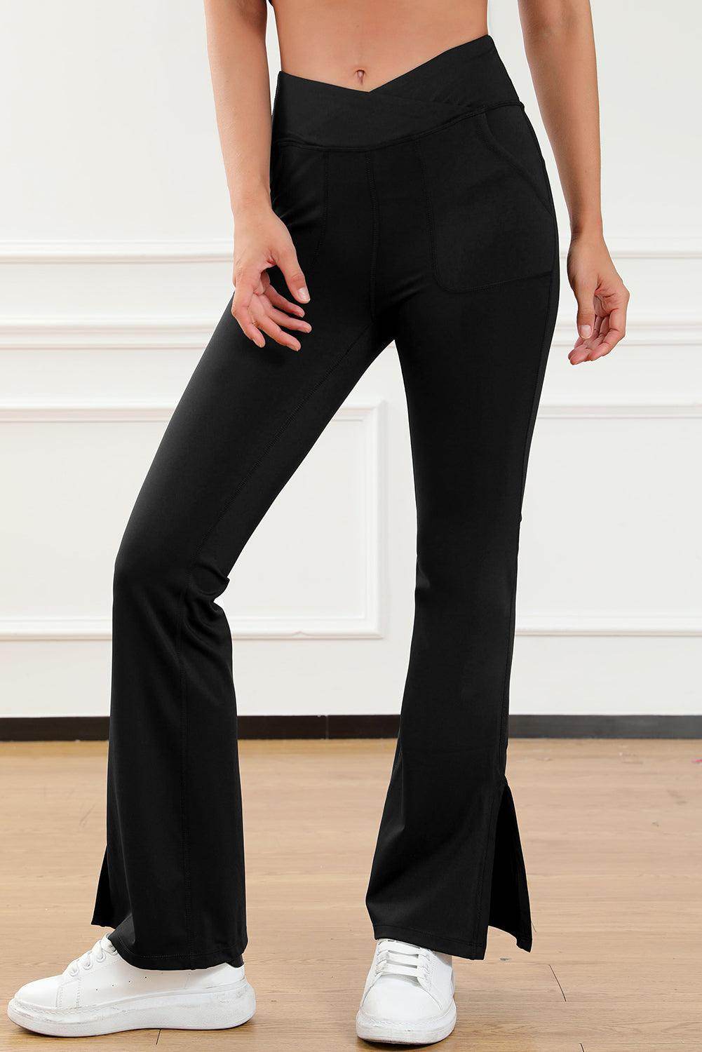 Wide Waistband Slit Bootcut Active Pants for Women - Selvanelle