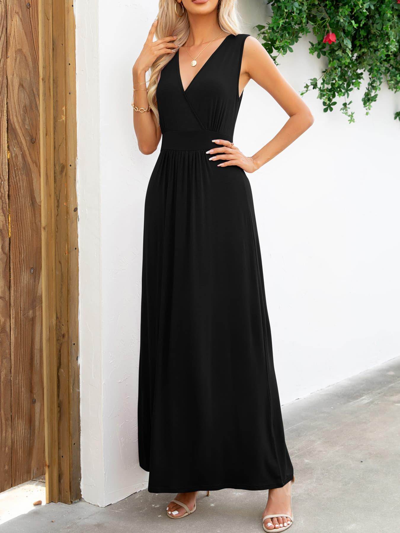 Surplice Neck Sleeveless Maxi Dress for Women Casual Style - Selvanelle