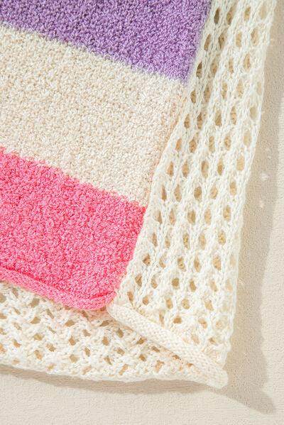 Openwork Color Block Hooded Sweater for Stylish Comfort - Selvanelle