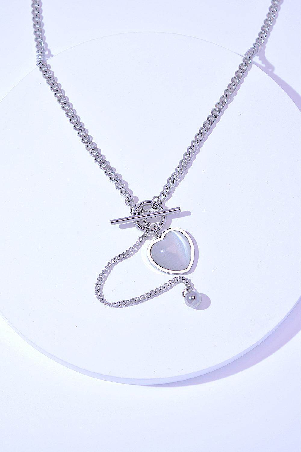 Titanium Steel Heart Necklace with Cat's Eye Stone - Selvanelle