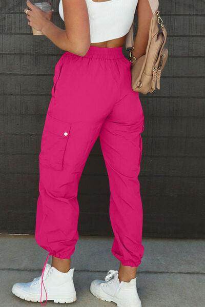 Drawstring Elastic Waist Pants with Pockets for Women - Selvanelle