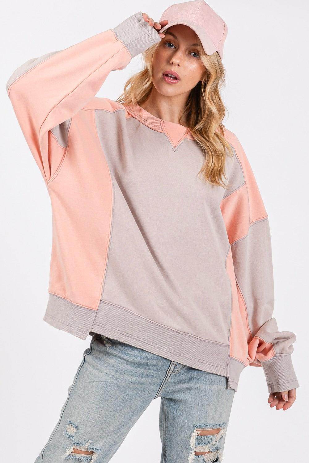 SAGE + FIG Color Block Round Neck Sweatshirt for Women - Selvanelle