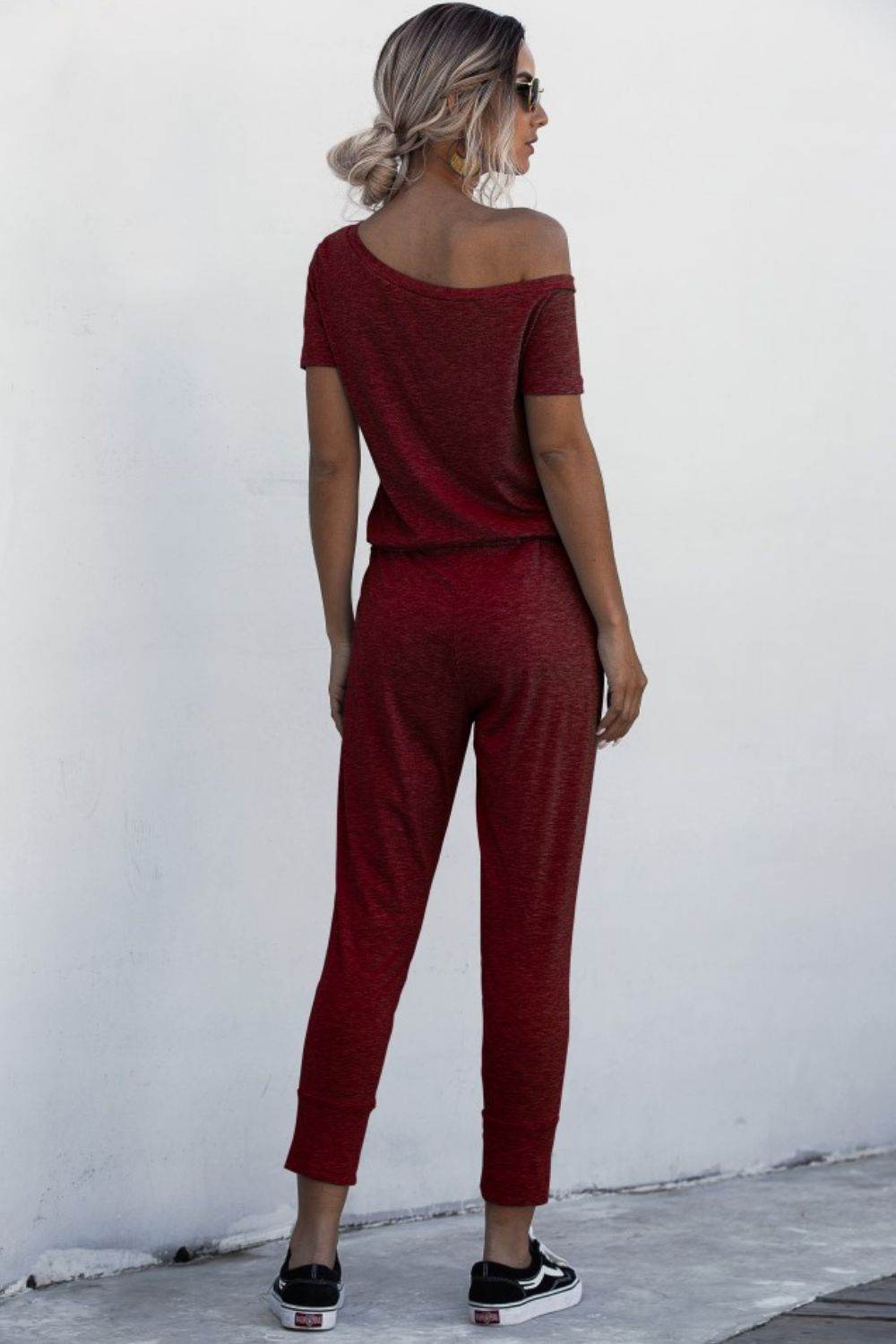 Asymmetrical Neck Tied Jumpsuit with Pockets - Selvanelle