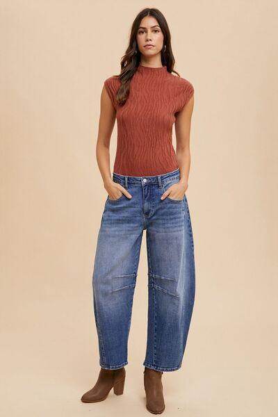 Annie Wear Mid Rise Barrel Leg Jeans with Pockets for Women - Selvanelle