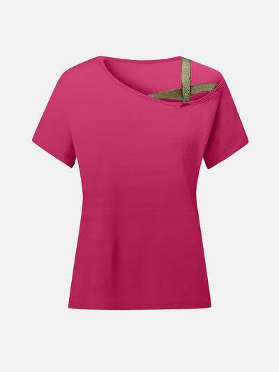 Asymmetrical Neck Short Sleeve T-Shirt for Women Fashion - Selvanelle