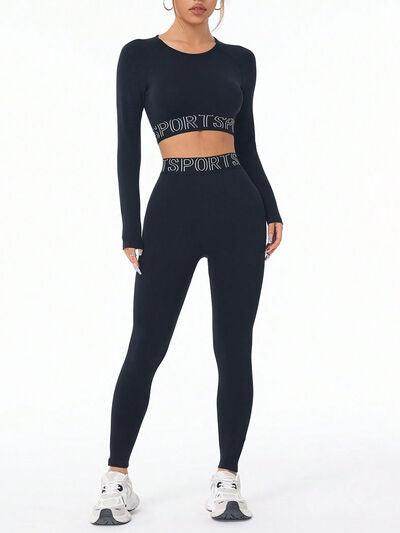 Letter Print Round Neck Long Sleeve Top and Leggings Set - Selvanelle