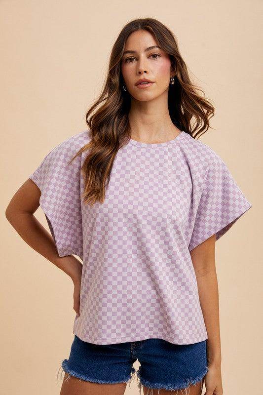 Annie Wear Checkered Round Neck Short Sleeve T-Shirt for Women - Selvanelle