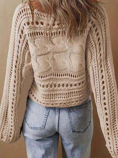 Hollow Out Cable-Knit Boat Neck Sweater for Women - Selvanelle