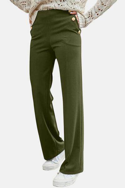 Decorative Button High Rise Pants for Stylish Comfort - Selvanelle