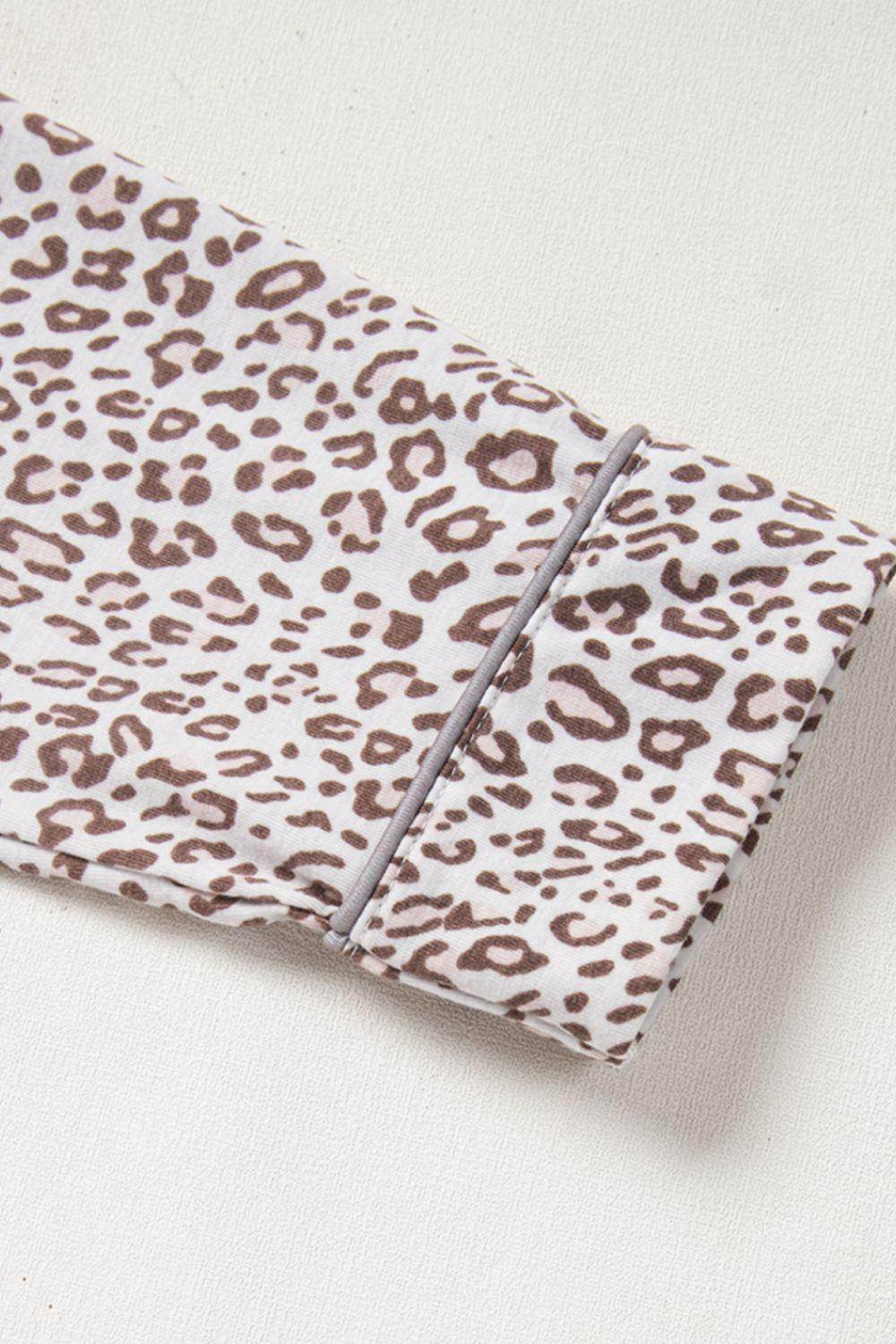 Leopard Button Down Long Sleeve Top and Pants Lounge Set - Selvanelle