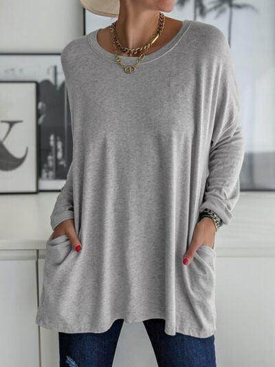 Full Size Round Neck Long Sleeve T-Shirt for Women - Selvanelle