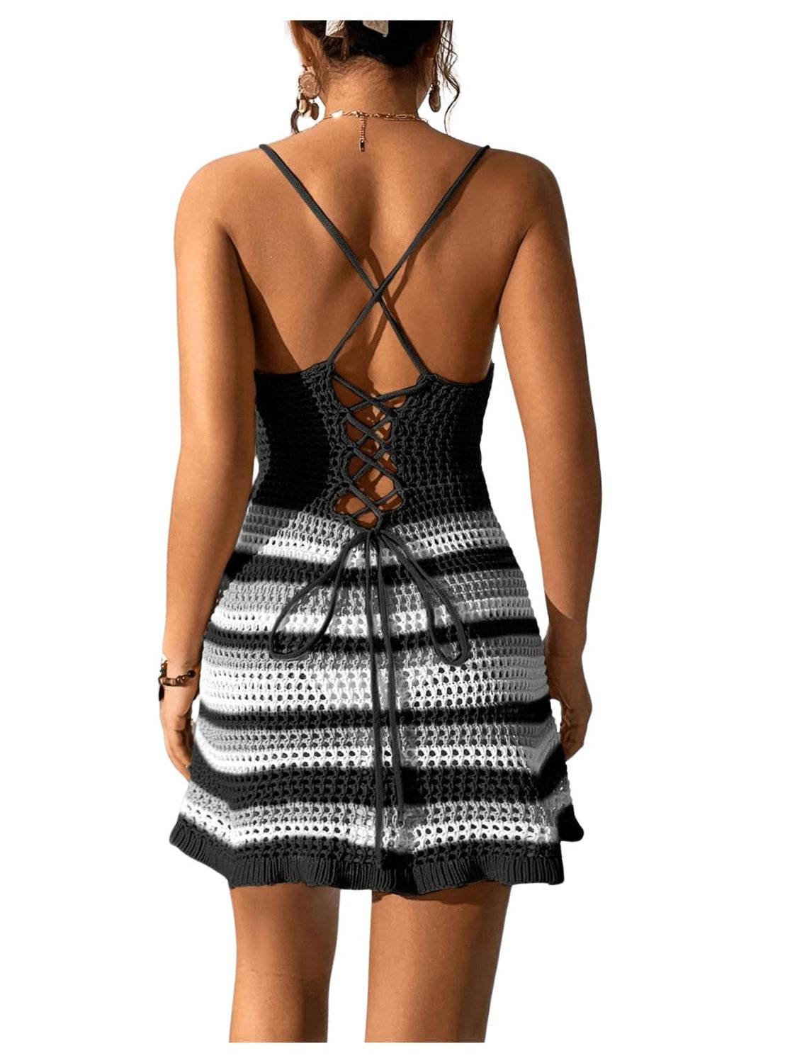 Cutout Striped Spaghetti Strap Cover Up Dress - Selvanelle