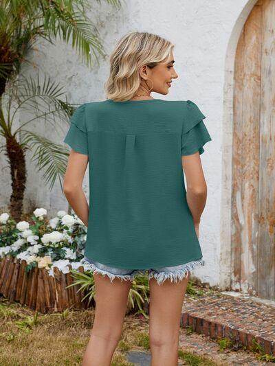Cutout Round Neck Short Sleeve Blouse for Women Fashion - Selvanelle