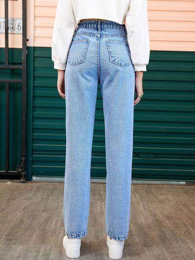 Heart Straight Leg Jeans with Pockets for Stylish Comfort - Selvanelle