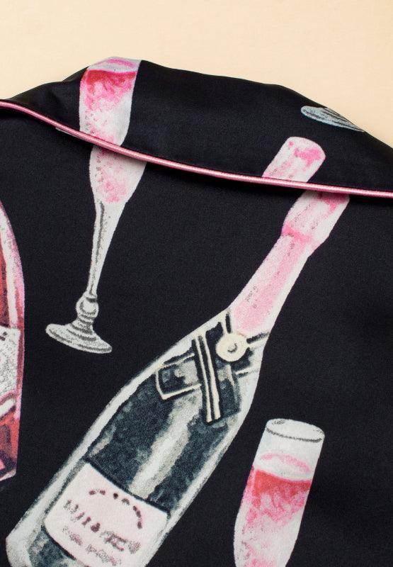 Champagne Print Short Sleeve Top and Shorts Set for Women - Selvanelle