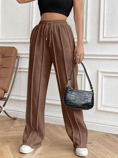 Drawstring Elastic Waist Pants with Pockets for Women - Selvanelle