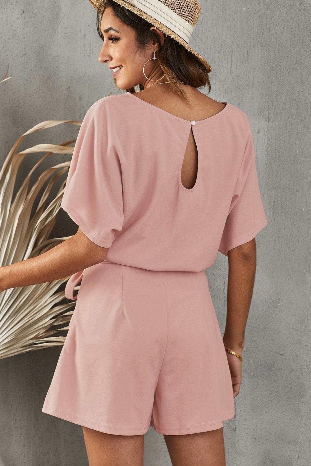 Tie Belt Short Sleeve Romper - Selvanelle