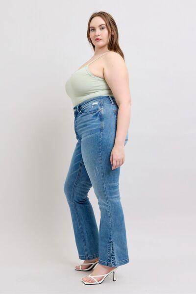 Judy Blue HW Tummy Control Vintage Wash Side Slit Slim Boot Jeans - Selvanelle