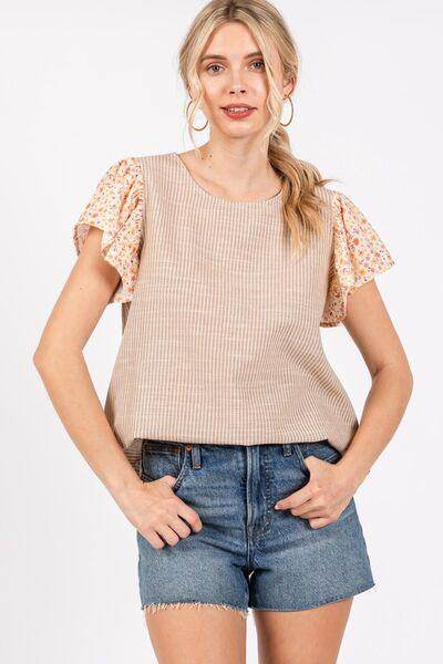 Ces Femme Round Neck Floral Short Sleeve Top for Women - Selvanelle
