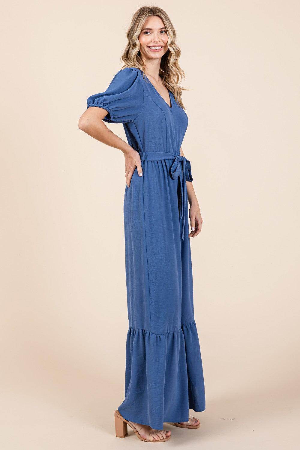 GeeGee Full Size V-Neck Belted Wide Leg Jumpsuit for Women - Selvanelle