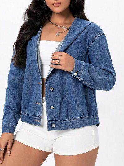 Button Up Hooded Denim Top for Stylish Comfort - Selvanelle