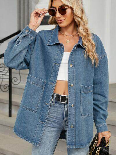 Removable Hood Button Up Long Sleeve Denim Jacket for Women - Selvanelle