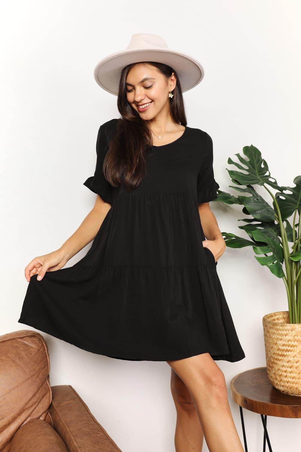 Mandy V-Neck Flounce Sleeve Tiered Dress for All Occasions - Selvanelle
