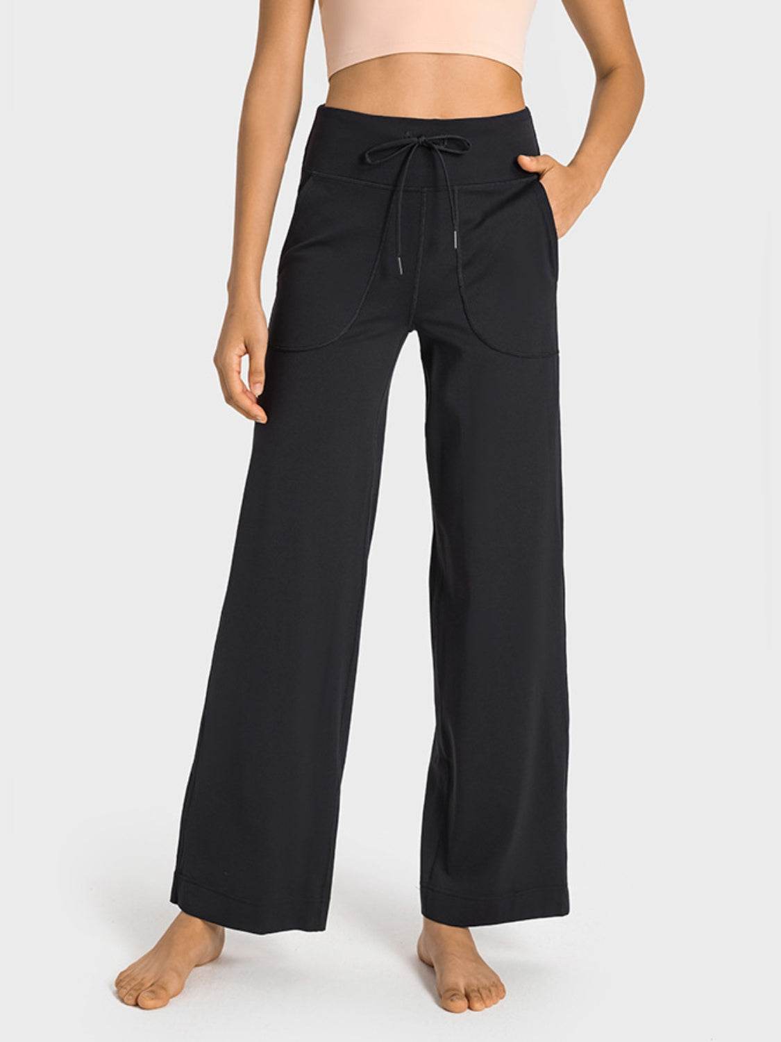 Millennia Drawstring Waist Wide Leg Sports Pants with Pockets - Selvanelle