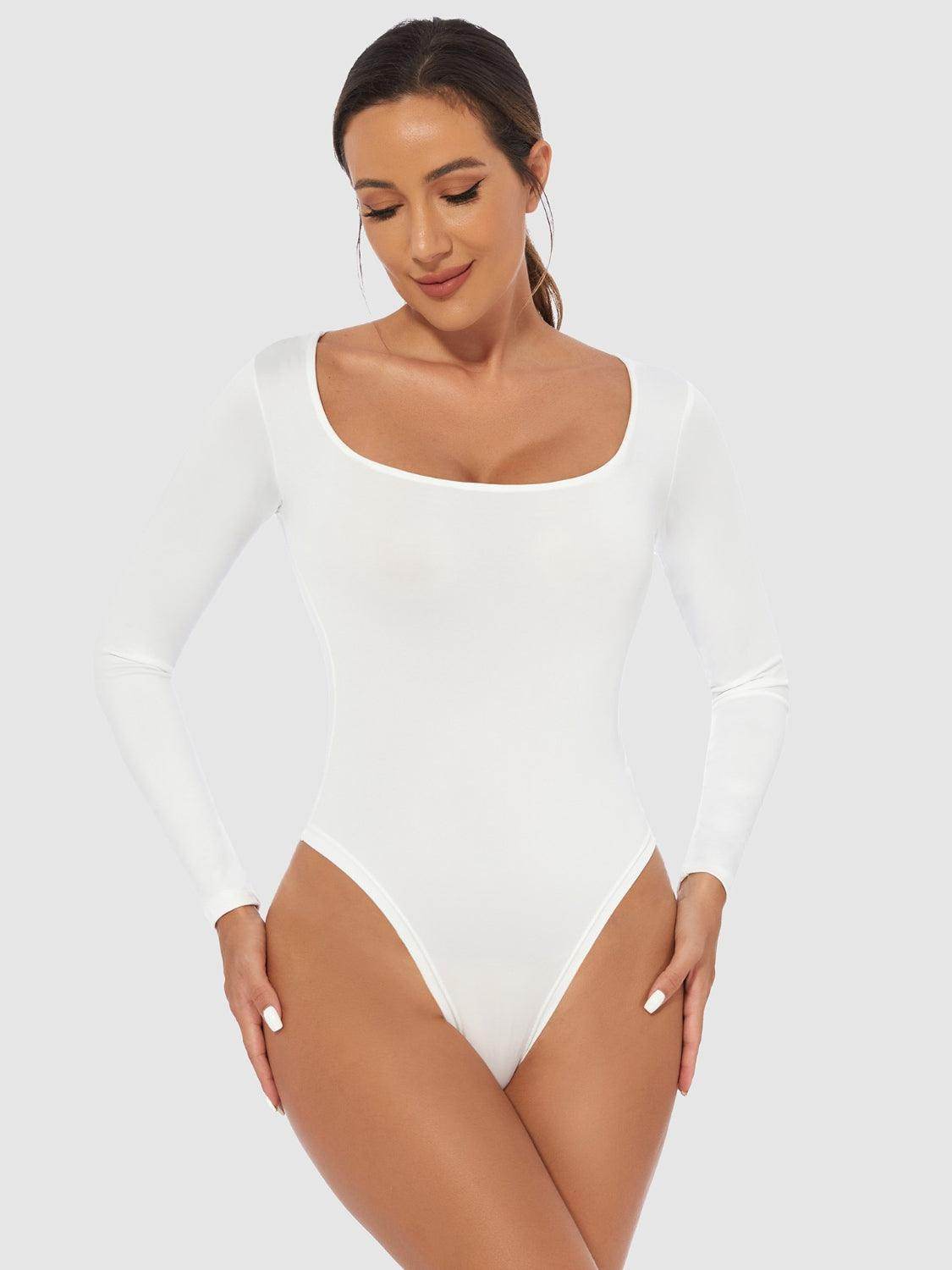 Full Size Scoop Neck Long Sleeve Bodysuit for Women - Selvanelle