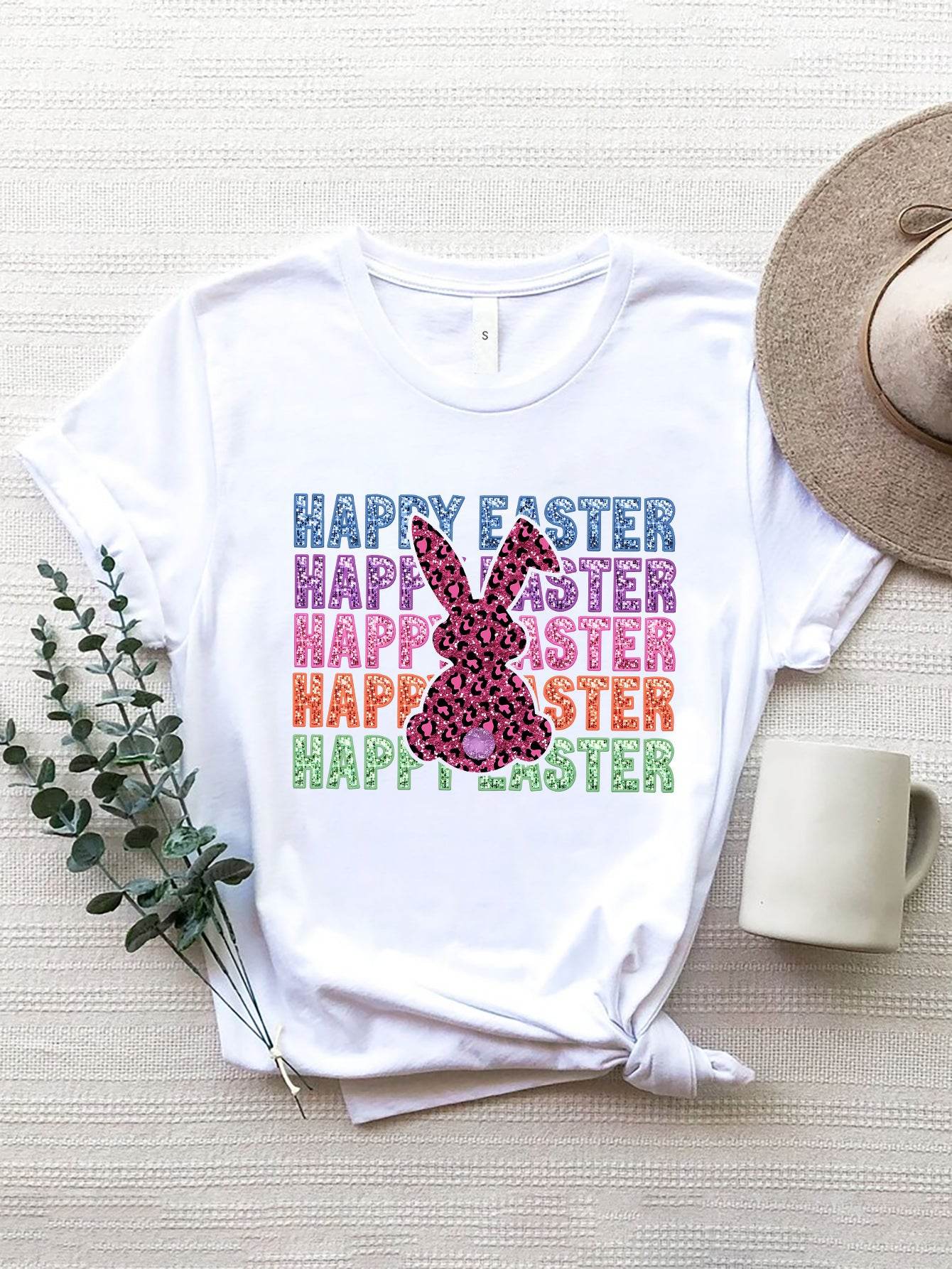 HAPPY EASTER Round Neck Short Sleeve T-Shirt - Selvanelle