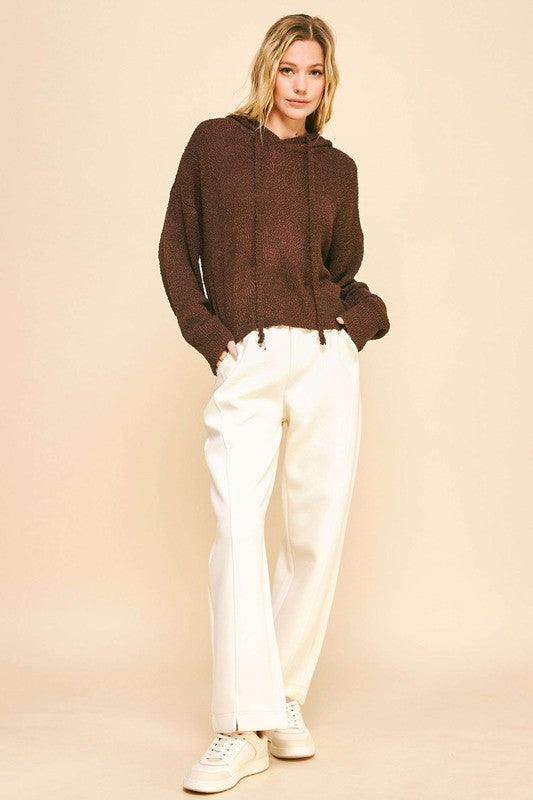 Davi & Dani Drop Shoulder Long Sleeve Hooded Sweater Cozy - Selvanelle