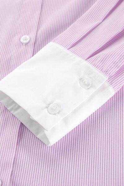 Striped Collared Neck Long Sleeve Shirt for Women Fashion - Selvanelle