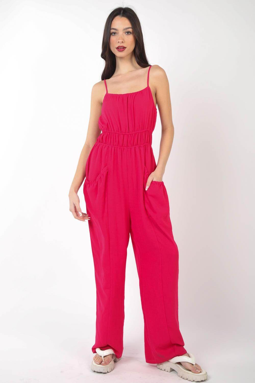 Very J Pintuck Detail Woven Sleeveless Jumpsuit Chic - Selvanelle