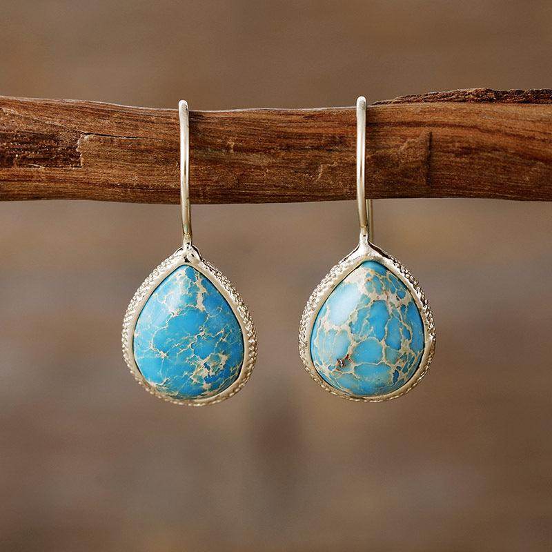 Copper Natural Stone Teardrop Shape Earrings for Women - Selvanelle