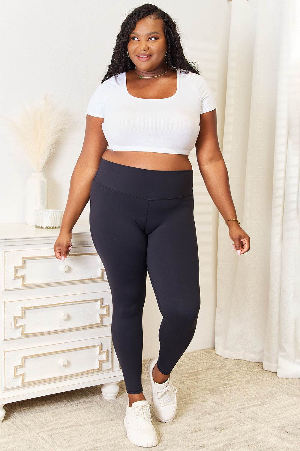 Double Take Wide Waistband Sports Leggings for Women - Selvanelle