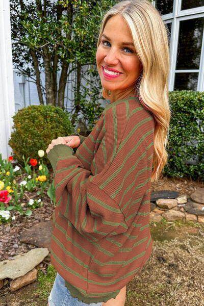 Striped Round Neck Long Sleeve Sweater for Women Fashion - Selvanelle