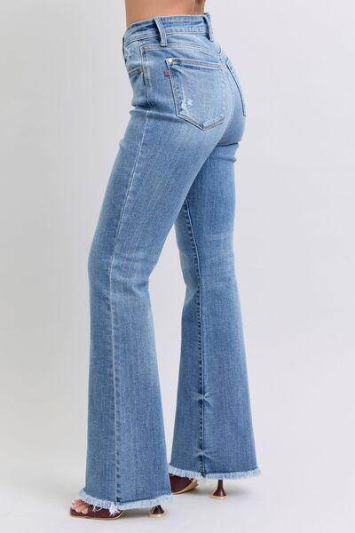 Judy Blue Full Size Raw Hem High Rise Bootcut Jeans for Women - Selvanelle