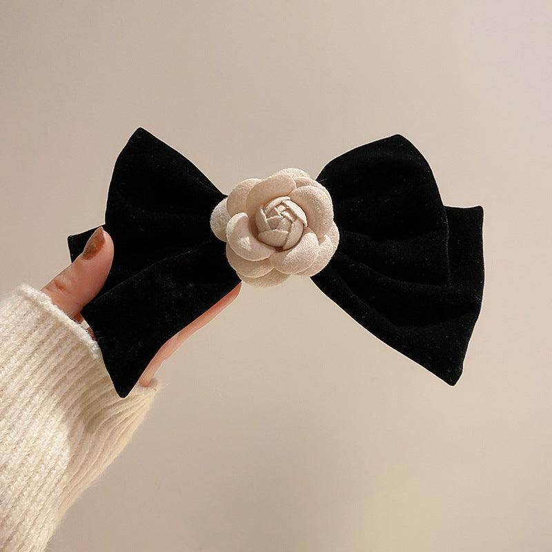 Rose Trim Bow Hair Clip with Alloy and Polyester Design - Selvanelle