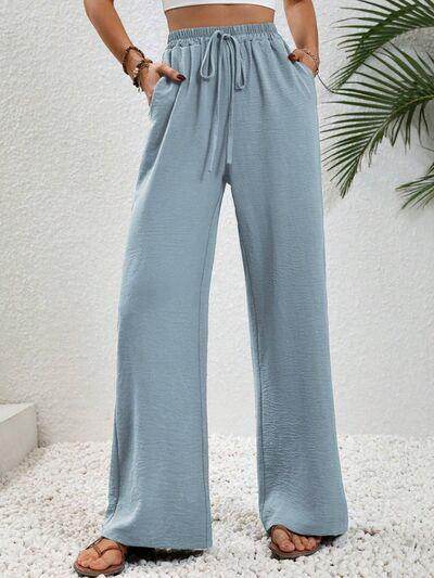 Wide Leg Drawstring Pants for Women in Opaque Fabric - Selvanelle
