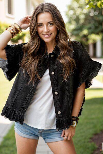 Raw Hem Button Up Denim Top for Chic Everyday Style - Selvanelle