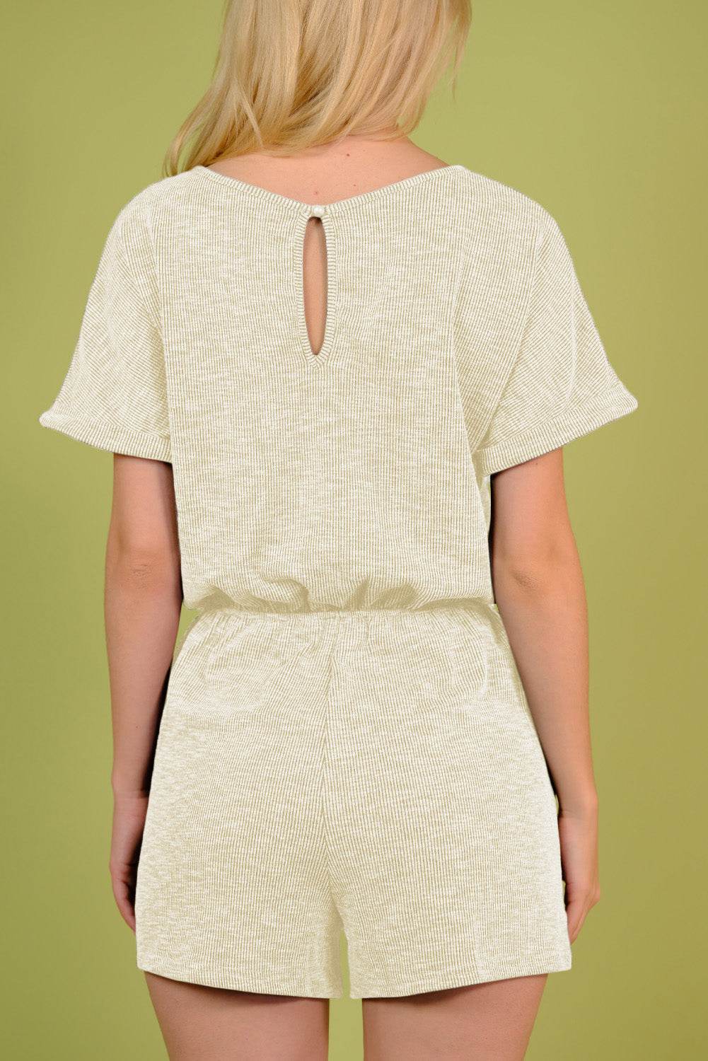 Round Neck Short Sleeve Romper with Pockets - Selvanelle